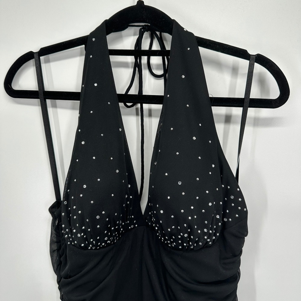 Blondie Nites Black White Gown Womens 13 Halter‎ Maxi Dress Rhinestone Y2K - Picture 6 of 12
